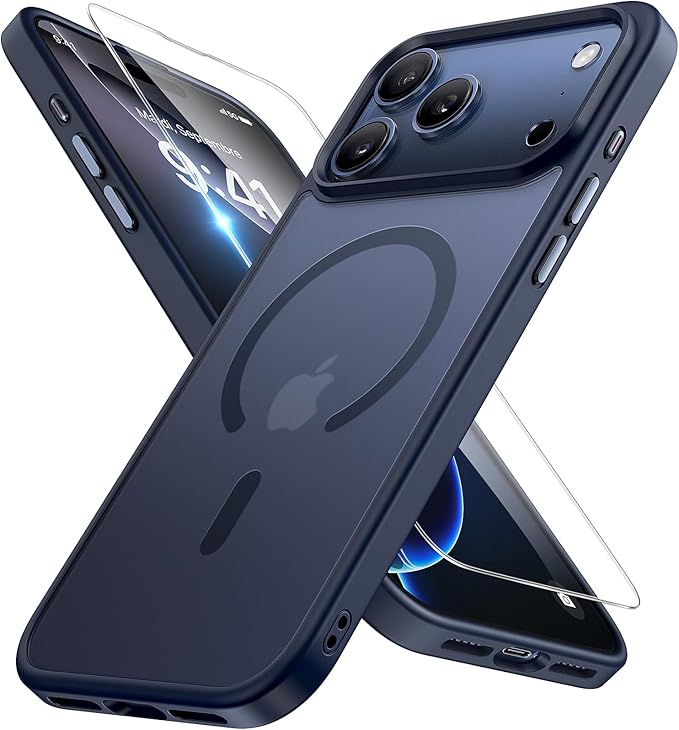 Miracase Magnetic for iPhone 17 Pro Case 6.3" with Screen Protector, [Compatible with MagSafe] Military-Grade Protection, Anti-Fingerprint, Slim Thin Phone Case for 17 Pro Cover, Dark Blue
