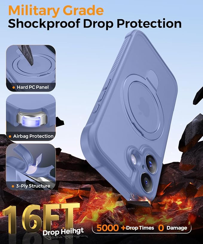 MOCCA Compatible with iPhone 17 Case with Magnetic Invisible Stand [Full Camera Protection] [Compatible with Magsafe] Military Drop Shockproof Translucent Matte Phone Case Cover 6.3",Lavender Grey