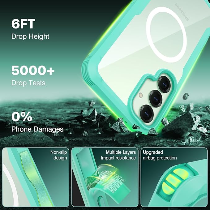 CENHUFO Magnetic Privacy for Samsung Galaxy S25 Plus Case, Full Body Phone Case with Built-in 9H Tempered Glass Privacy Screen Protector and Camera Lens Cover, Shockproof Protective Bumper - Green