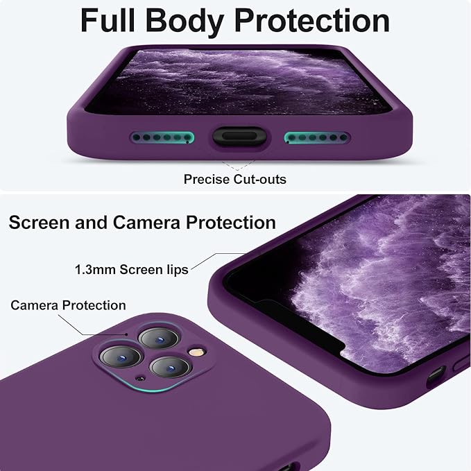 Vooii Compatible with iPhone 11 Pro Max Case, Upgraded Liquid Silicone with [Flat Edges] [Camera Protection] [Soft Anti-Scratch Microfiber Lining] Phone Case for iPhone 11 Pro Max - Grape