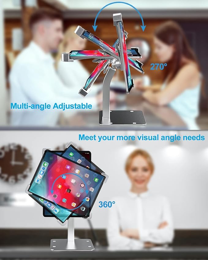 woleyi Anti Theft Tablet Kiosk Stand for 9"-14" Tablet, Security iPad Desk Floor Stand, Heavy Duty Tablets POS Display Mount with Lock and Key, Compatible iPad Pro 13/Air, Surface Pro/Go, Galaxy Tabs