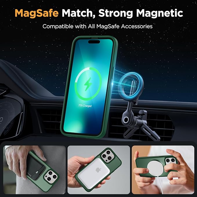Miracase Magnetic Series Designed for iPhone 13 Pro Case [Compatible with MagSafe] [with 2X Screen Protectors] Anti-Fingerprint, Magnetic Phone Case for iPhone 13 Pro 6.1 inch - Dark Green