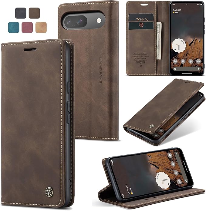 for Google Pixel 9 / Pixel 9 Pro Case, Flip Wallet Leather Case with Card Holder Magnetic Closure Shockproof Kickstand Protective Phone Cases Cover for Google Pixel 9 Pro,Coffee