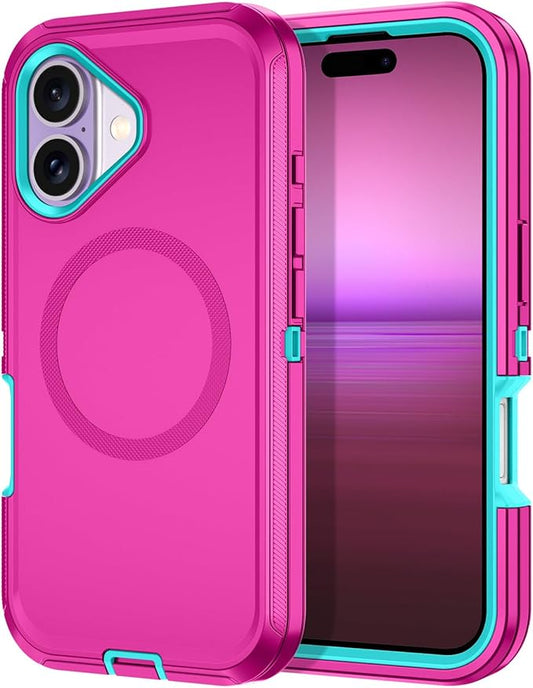 for iPhone 17 Case [Compatible with MagSafe] Shockproof 3-Layer Full Body Protection [Without Screen Protector] Rugged Heavy Duty Cover Case for Apple iPhone 17 6.3" 2025,Rose Red/Green