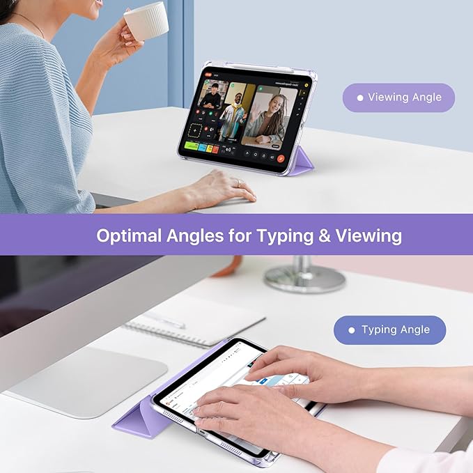 MoKo for iPad (A16) 11th Generation Case 11 Inch 2025, iPad 10th Generation Case 10.9 Inch 2022 with Pencil Holder, Slim Light Trifold Protective Cover with Hard PC Translucent Back Shell, Lilac