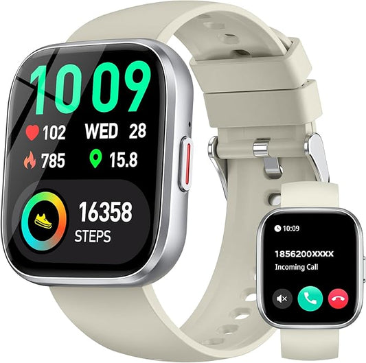 Smart Watches for Men Women Answer/Make Call, 1.85" Fitness Watch with 120+ Sports Modes, Heart Rate/SpO2/Sleep Tracker, Pedometer, IP68 Activity Tracker and SmartWatch for Android iOS (Silver, 1.85“)