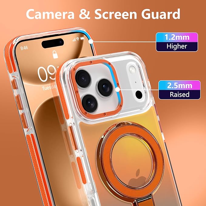 MOWIME Magnetic for iPhone 17 Pro Case with Stand [Compatible with Magsafe] [Cute Fashion Fluorescent Design] [1 Screen Protector] Slim Translucent Matte Case for iPhone 17 Pro 6.3" 2025, Orange