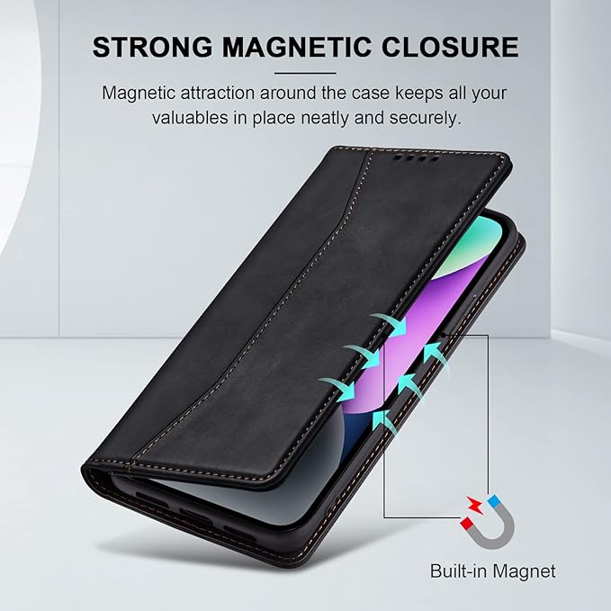 Jasonyu Flip Wallet Case for iPhone 14 Plus 5G,Leather Magnetic Folio Cover with Card Holder,Kickstand - TPU Shockproof Durable Protective Phone Case,Black