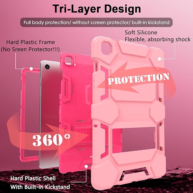 CCMAO Case for Samsung Galaxy Tab A9+ Case 11 Inch 2023 Model (SM-X210/X216/X218), Heavy Duty Shockproof Hybrid Three Layer Protective Cover for Kids Boys Girls, Rose Gold+Rose