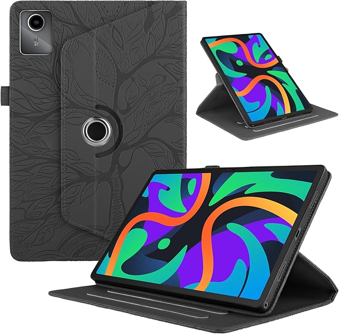 Rotating Case for Lenovo Tab M11 / Tab K11 LTE 11 Inch 2024 (TB330FU) PU Leather 360° Degree Rotation Multi-Angle Cover Lightweight swiveling Flip Stand with Pen Holder-Black