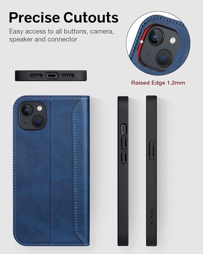 OCASE Retro Series Compatible with iPhone 14 Wallet Case with Card Holders [RFID Blocking][TPU Inner Shell ][Kickstand] PU Leather Flip Folio Shockproof Phone Cover 6.1 inch(Blue)