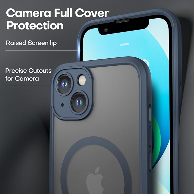 ImpactStrong Magnetic Guard Designed for iPhone 13 Case [Camera Protection] [Military Grade Drop Tested] [Compatible with MagSafe] Slim Translucent Matte Phone Case (6.1") - Navy Blue
