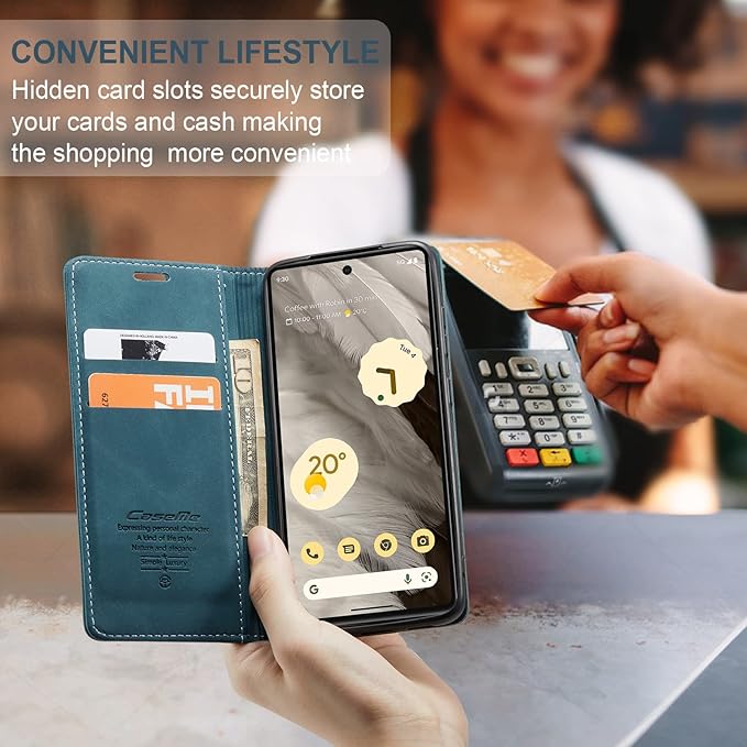 for Google 7A Case, Flip Wallet Leather Case with Card Holder Magnetic Closure Shockproof Kickstand Protective Phone Cases Cover for Google 7A,Blue-Green