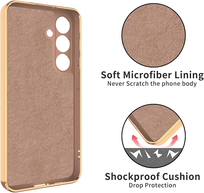 Dinick Pink for Samsung Galaxy S24 Case with Ring Holder Kickstand [with Magnetic] Soft TPU Bumper, Glitter Gold Electroplated Cover Slim Thin Protective Phone Case for Galaxy S24