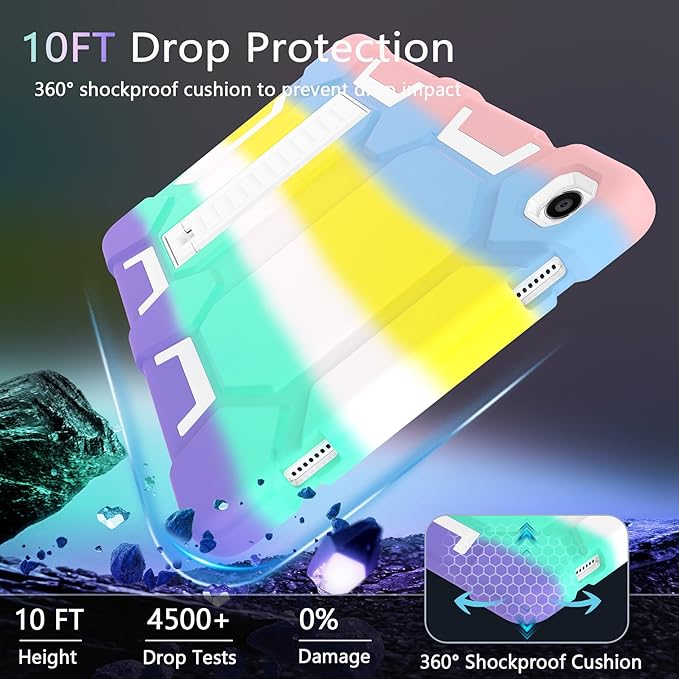 CCMAO Case for Samsung Galaxy Tab A9+/A9 Plus 11”(SM-X210/X216/X218), Heavy Duty Shockproof Hard Hybrid Three Layer Protective Cover with Kickstand for Galaxy Tablet A9+ 2023 Model for Kids, Rainbow