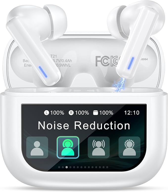 Wireless Earbuds Bluetooth Headphones, Ear Buds with Touch Screen, ANC ENC Noise Cancelling Transparency Mode, 40H Stereo Deep Bass, IPX7 Waterproof, Clear Calls, 5 EQ for iOS Android (White)