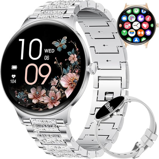LIGE Smart Watch for Women(2 Bands), 1.43" HD AMOLED Slim Smartwatch for Android iOS,Fitness Tracker with 120+ Sport Modes/IP68 Waterproof/Sleep Monitor,Silver