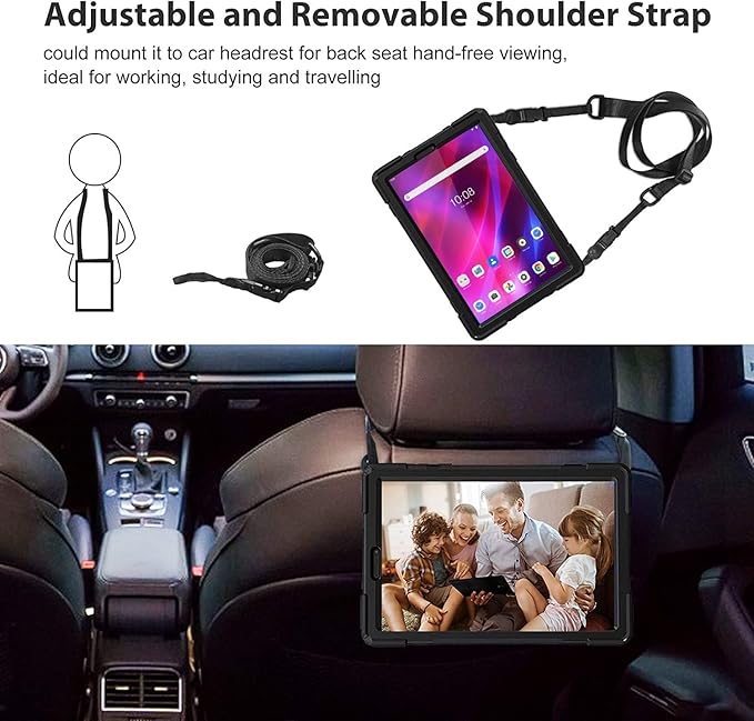 DreamerX Kids Case for Lenovo Tab K10 2021 / M10 FHD Plus 2nd Gen 10.3-inch 2020, Rugged Silicone Case Cover with Stand Hand/Shoulder Strap for 10.3" Tab K10 TB-X6C6L TB-X6C6F M10 Plus TB-X606F, Black