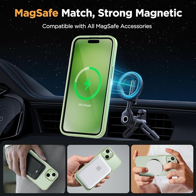 Miracase Magnetic for iPhone 15 Plus Case 6.7 inch (Compatible with MagSafe)（with 2X Screen Protectors） Military-Grade Protection, Anti-Fingerprint Translucent Matte Phone Cover, Light Green