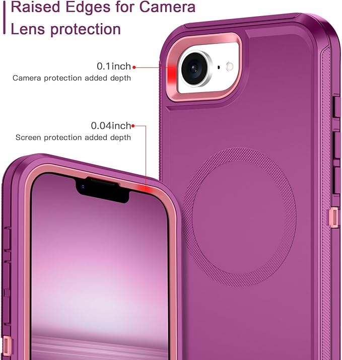 for iPhone 16e Case [Compatible with MagSafe] Shockproof 3-Layer Full Body Protection [Without Screen Protector] Rugged Heavy Duty Cover Case for Apple iPhone 16e 6.1" 2025,Purple/Pink