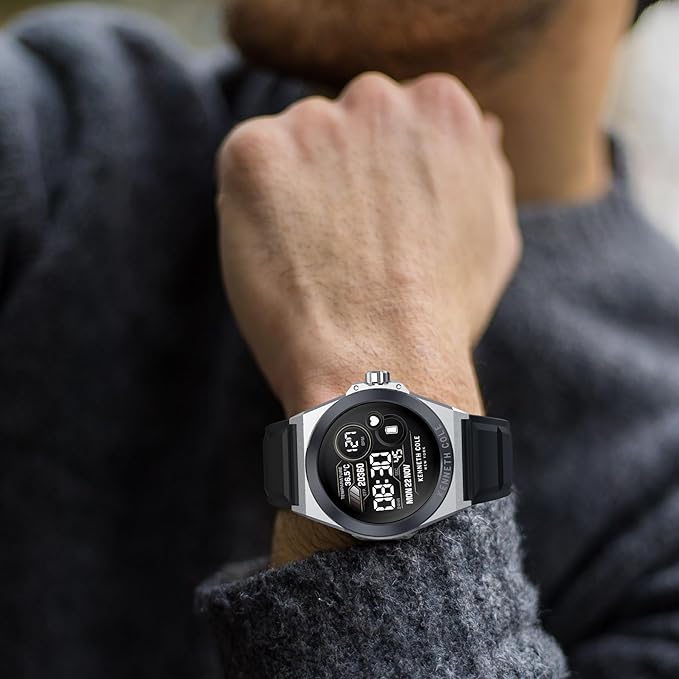 BRIBEJAT Smart Watch for Men, HD 1.32'' Stainless Steel Case Smartwatch, Waterproof Fitness Tracker Pedometer SpO2/Heart Rate/Sleep Monitor, Activity Tracker Compatible with iOS Android Phone