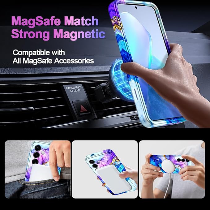 Casetego for Galaxy S25 Case,Compatible with MagSafe,[Military Grade Drop Test] Full Body Protection Slim Shockproof Rugged Marble Women Case for Samsung Galaxy S25 6.2 inch,Azure Blue