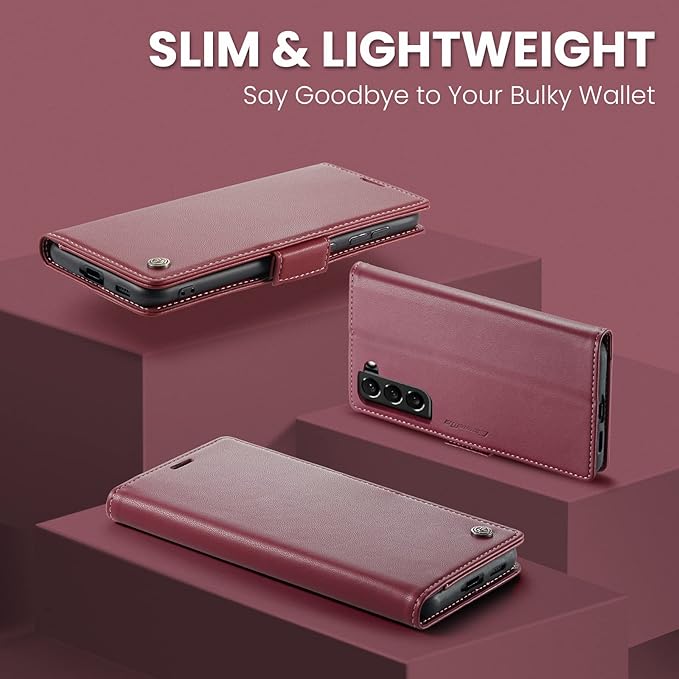 AUPAI for Samsung Galaxy S21 Plus Wallet Case with Credit Card Holder, PU Leather RFID Blocking Folio Flip Kickstand Magnetic Clasp Protective Phone Cover for Women Men Wine Red