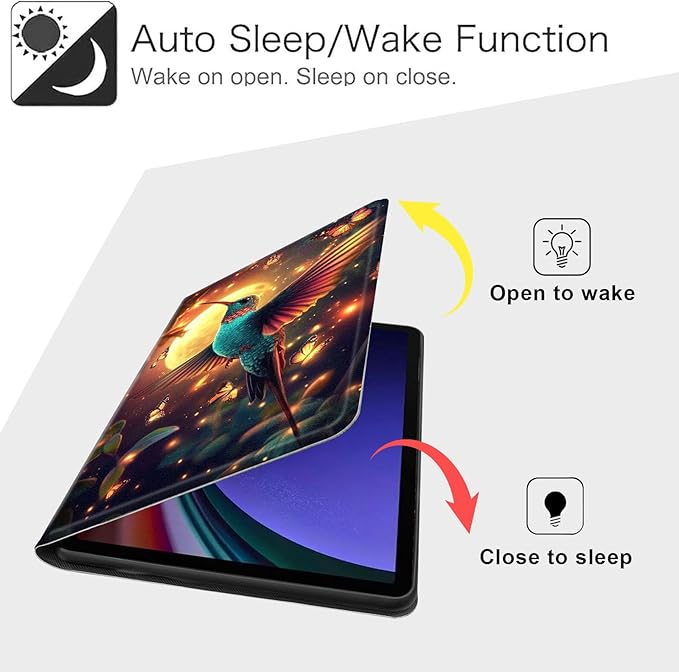 Case for Samsung Galaxy Tab S10 FE/ S9 FE 5G 10.9 Inch/Tab S9 11 Inch, Slim PU Leather Stand Cover with Auto Wake/Sleep, Multi-Angle Viewing & Shockproof, Colorful Hummingbird