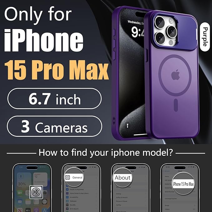 Innaght Magnetic for iPhone 15 Pro Max Case with Stand,Compatible with MagSafe,Rugged,Heavy Duty,Protective Case Kickstand,[Built-in Invisible Stand],Purple