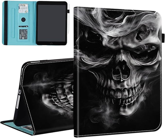 Case for Samsung Galaxy Tab S9 FE 5G 10.9 Inch/Galaxy Tab S9 11 Inch 2023,Card Slot PU Leather TPU Case Pen Holder Auto Wake Sleep,Smoke Skull