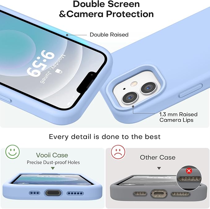 Vooii Compatible with iPhone 12 Case/iPhone 12 Pro Case, Liquid Silicone Upgrade [Soft Anti-Scratch Microfiber Lining] [Shockproof Drop Protection] Phone Case 6.1 inch - Light Blue