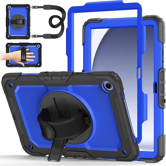 Case for Samsung Galaxy Tab A9+/A9 Plus 11 Inch 2023(SM-X210/X216/X218), Ubearkk Full-Body Drop Protection Case with Screen Protector, 360° Rotating Stand and Hand/Shoulder Strap, Dark Blue