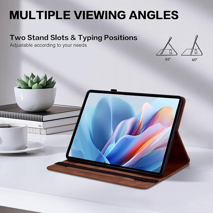 Case for Lenovo Idea Tab Pro 12.7 Inch 2025, Embossed Heart PU Leather Protective Tablet Case with Elastic Band & Card Slots/Holder, Multi-Angle Viewing Stand Cover ，Brown