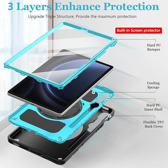 Case for Galaxy Tab S10 Lite &S10 FE S9 FE 10.9"/S9 11 Inch: TPU Cover for Samstng Tablet S10 FE/ 2025/ S9 FE & S9 2023 5G with Screen Protector- Stand- Handle-Shoulder Strap-S-Pen Holder-Mint Green