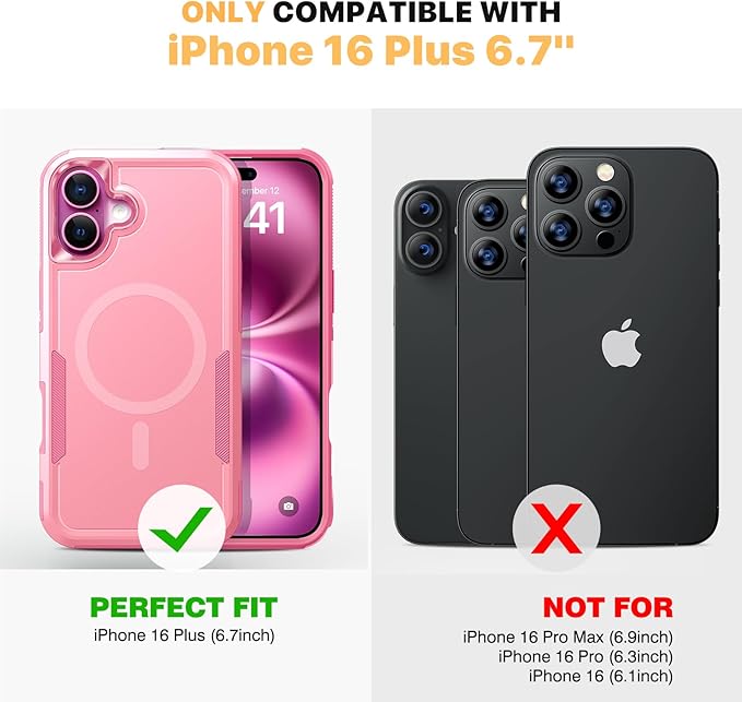 Diaclara Magnetic for iPhone 16 Plus Case, [with Privacy Screen Protector] [Anti Spy] [Military Grade Drop Protection] Heavy Duty Full-Body Shockproof Phone Case, Magnetic Pink