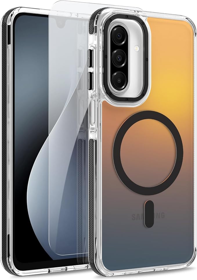 MOWIME Magnetic Case for Samsung Galaxy A17 5G [Compatible with Magsafe] [Cute Fashion Fluorescent Design] [1 Screen Protector] Slim Translucent Matte Case for Galaxy A17 5G 6.7", Black