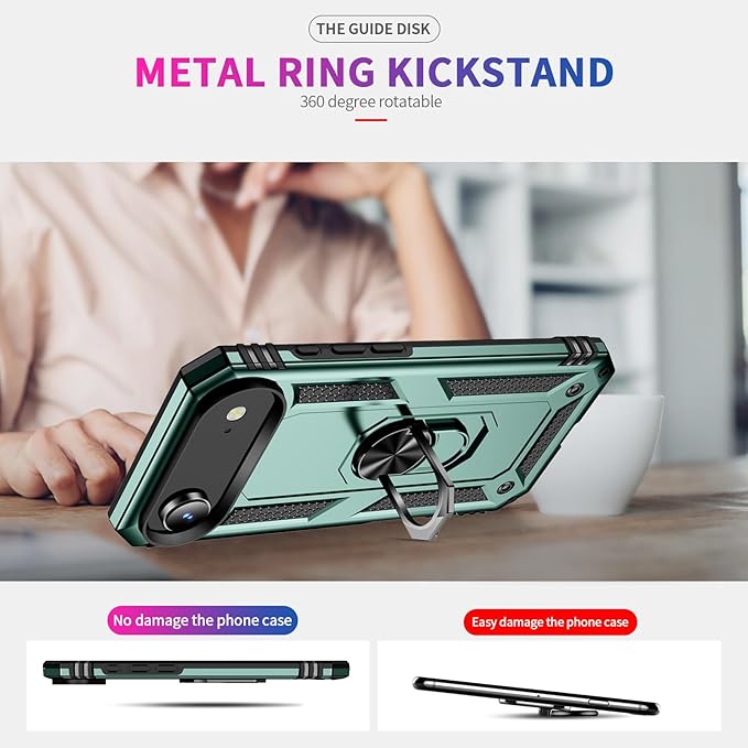 ADDIT Compatible with iPhone 17 Air Case with Tempered Glass Screen Protector, Adjustable Kickstand Ring, Military-Grade Heavy Duty Protection, Shockproof, Anti-Fingerprint,Teal