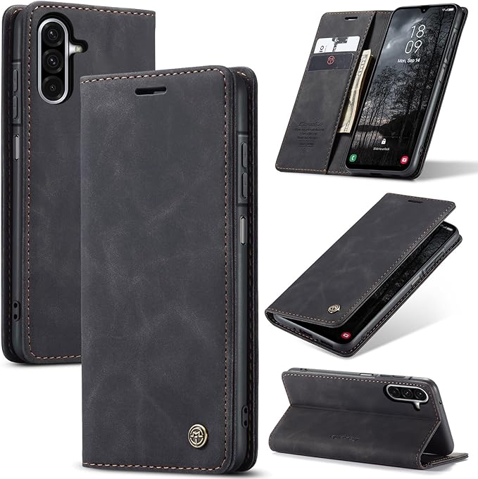 for Samsung Galaxy A26 Case, Flip Wallet Leather Case with Card Holder Magnetic Closure Shockproof Kickstand Protective Phone Cases Cover for Galaxy A26, Black
