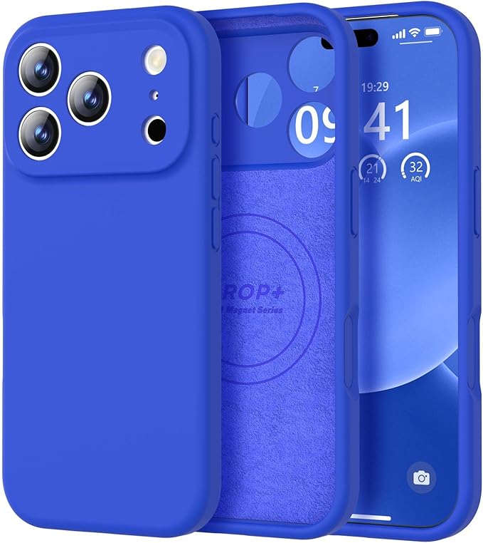 Vooii Magnetic Compatible with iPhone 17 Pro Case (Compatible with Magsafe) (Upgraded Camera Protection) Liquid Silicone Shockproof Full Body Protective Phone Cover for Women Men, Klein Blue, 6.3”