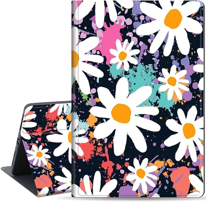 Slim Case for Samsung Galaxy Tab S10 FE / S9 FE 5G 10.9" & Tab S9 11", PU Leather Protective Cover, Multi-Angle Stand, Auto Sleep/Wake, White Flower