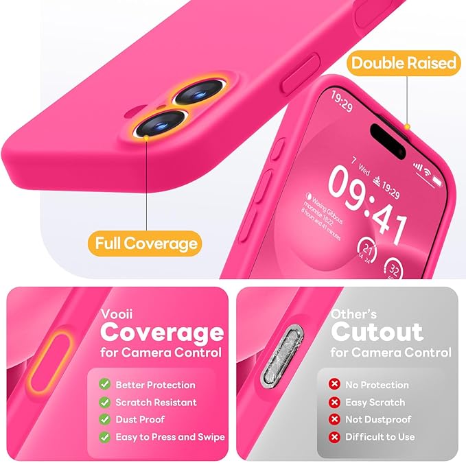 Vooii Magnetic Compatible with iPhone 17 Case (Compatible with Magsafe) (Upgraded Camera Protection) Liquid Silicone Shockproof Full Body Protective Phone Cover for Women Men, Hot Pink, 6.3"