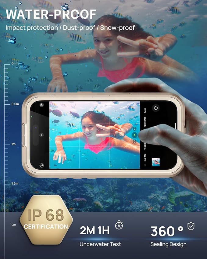 Lanhiem Magnetic for iPhone 16 Pro Max Case, IP68 Waterproof Dustproof Case, [Compatible with Magsafe] [Built-in Screen Protector] Full Body Heavy Duty Rugged Phone Cover 6.9 inch, Desert