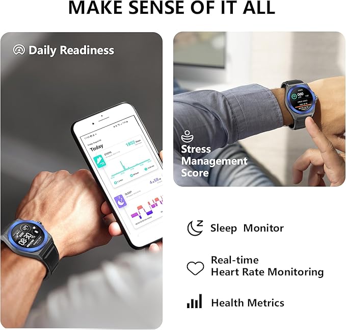 BRIBEJAT Smart Watch for Men, HD 1.32'' Stainless Steel Case Smartwatch, Waterproof Fitness Tracker Pedometer SpO2/Heart Rate/Sleep Monitor, Activity Tracker Compatible with iOS Android Phone