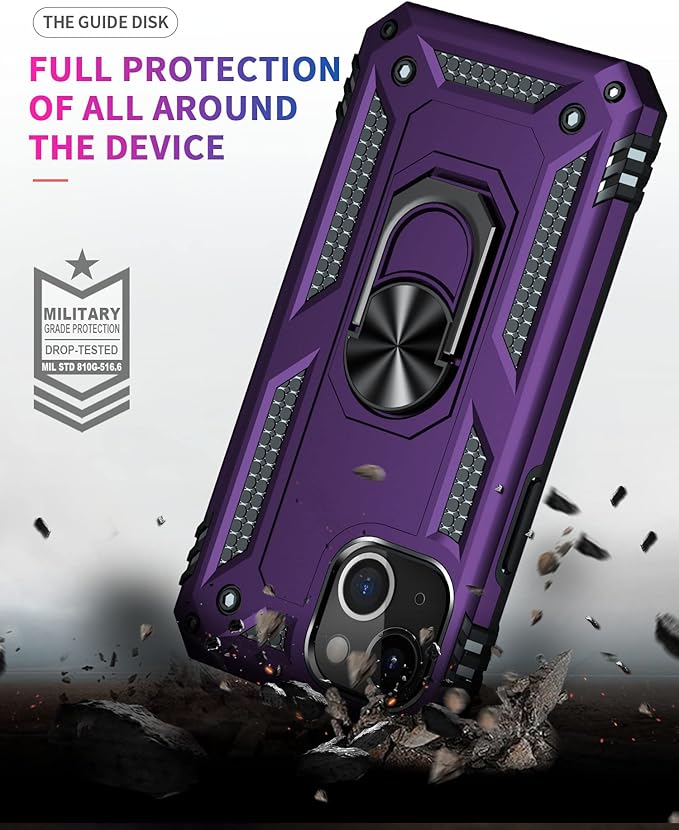 ADDIT Phone Case for iPhone 14 Plus Case,with Kickstand Ring,Adjustable Stand,Military Grade,Heavy Duty Protection,Shockproof,Anti-Fingerprint,Support Magnet Car Mount,Purple