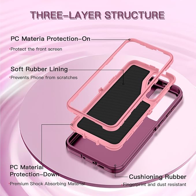for Samsung Galaxy S24 FE 5G Case Heavy Duty Protective Shockproof Dropproof 3-Layer Full Body Protection [Without Screen Protector] Tough Rugged Case for Galaxy S24 FE,Purple/Pink