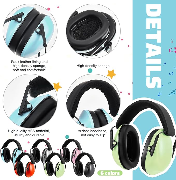 Amylove 6 Pcs Kids Noise Cancelling Headphones 27db Adjustable Earmuffs for Autism Sensory Toddler Children