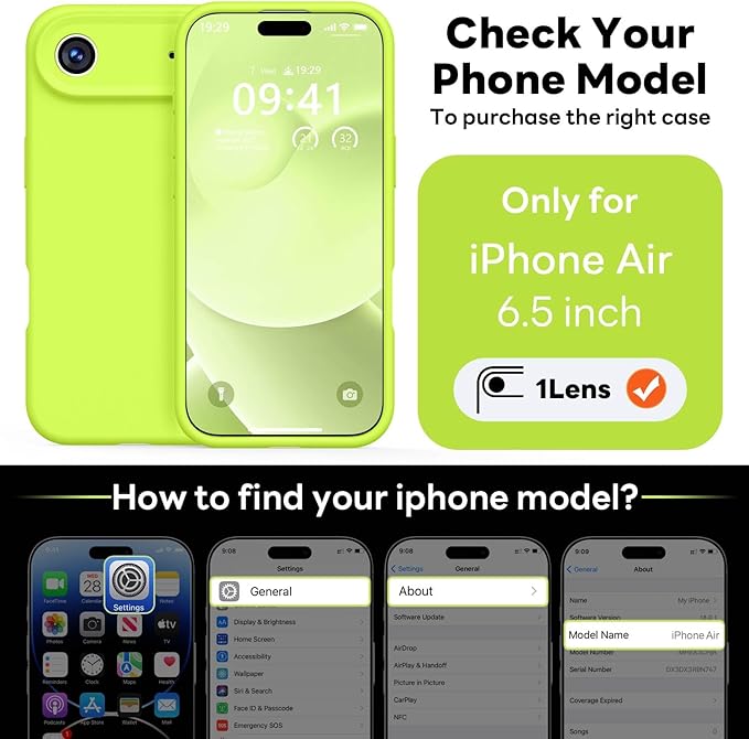 Vooii Magnetic Compatible with iPhone Air Case (Compatible with Magsafe) (Upgraded Camera Protection) Liquid Silicone Shockproof Full Body Protective Phone Cover for Women Men, Fluorescent Green, 6.5"