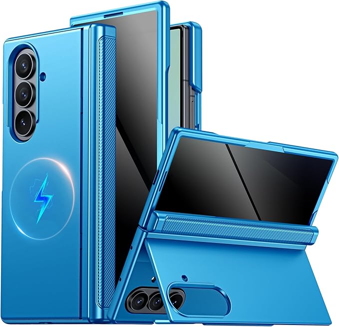 CENMASO Magnetic for Samsung Galaxy Z Fold 7 Case with Stand, Fit for Magsafe, Hinge Protection, Privacy Screen Protector, Hidden Kickstand, Shockproof Phone Case for Galaxy Z Fold 7-Lake Blue
