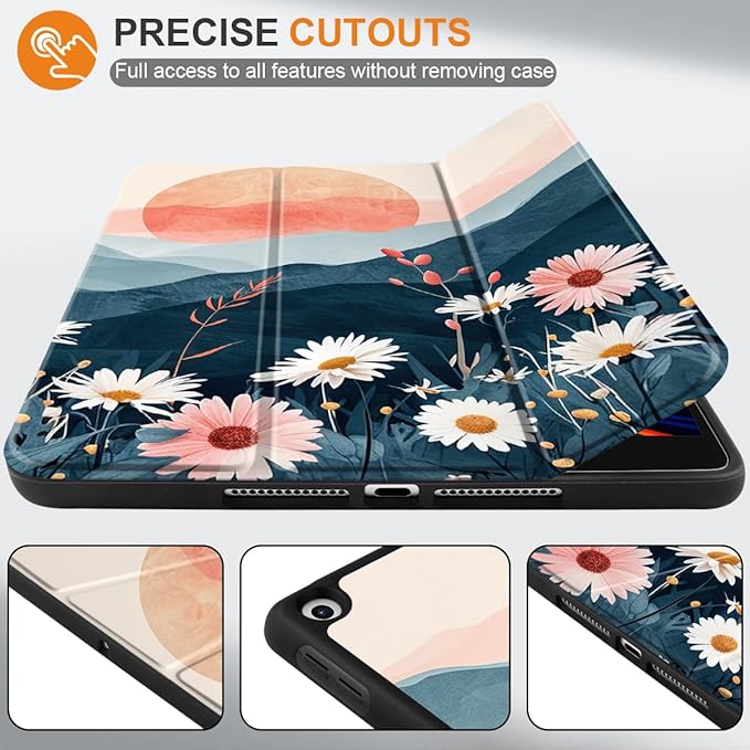 DONGKE Case Compatible with iPad 10.2 Inch 2021 2020 2019 iPad 9th/8th/7th Generation with Pencil Holder, Slim Stand Protective Case with Soft TPU Back, Auto Sleep/Wake Cover, Daisie