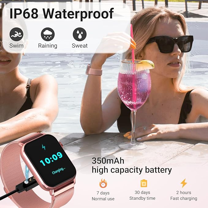 Smart Watches for Women, 1.83" HD Fitness Tracker (Answer/Make Calls), 120+ Sport Modes with Heart Rate/Sleep Monitor, IP68 Waterproof, Fitness Watch for iOS Android, Pink